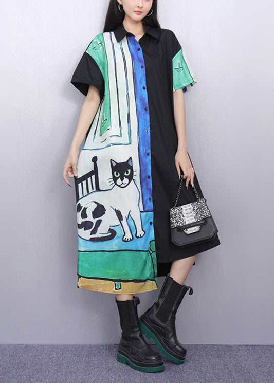 Natural Asymmetrical Peter Pan Collar Print Maxi Dresses Summer