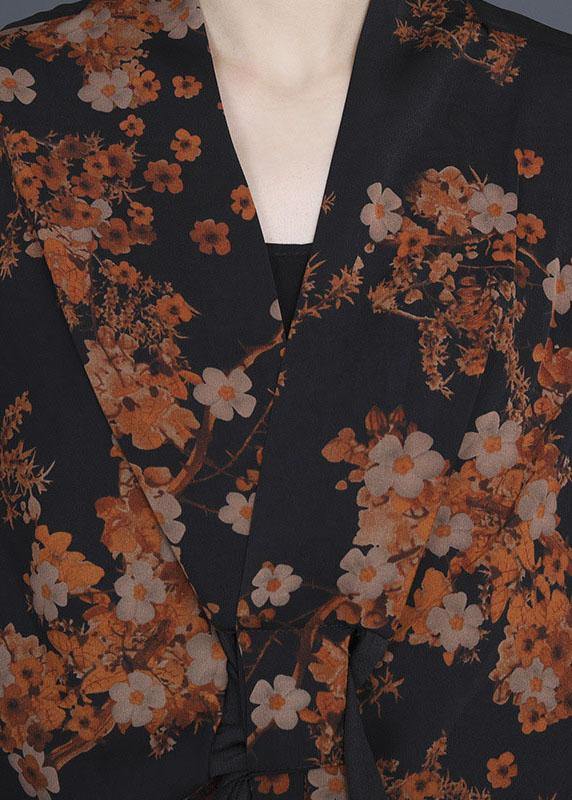 Natural Black Print Patchwork Silk Summer Maxi Dress - SooLinen