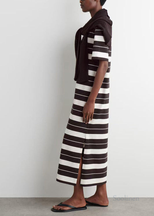 Natural Colorblock Striped Cotton Straight Dresses Summer