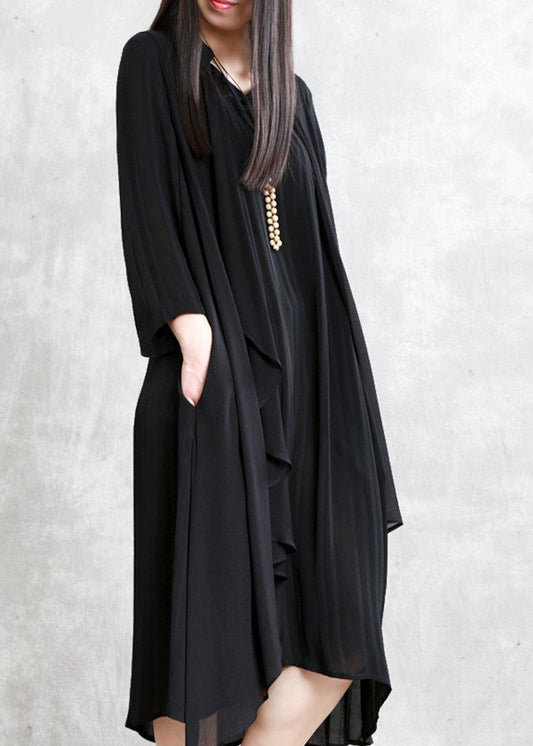 Natural FALSE two pieces clothes For Women Outfits black striped Dress - SooLinen