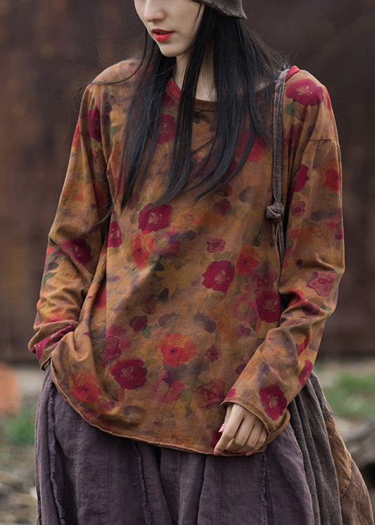 Naturgrünes T-Shirt aus Baumwolle mit Rundhalsausschnitt und langen Ärmeln