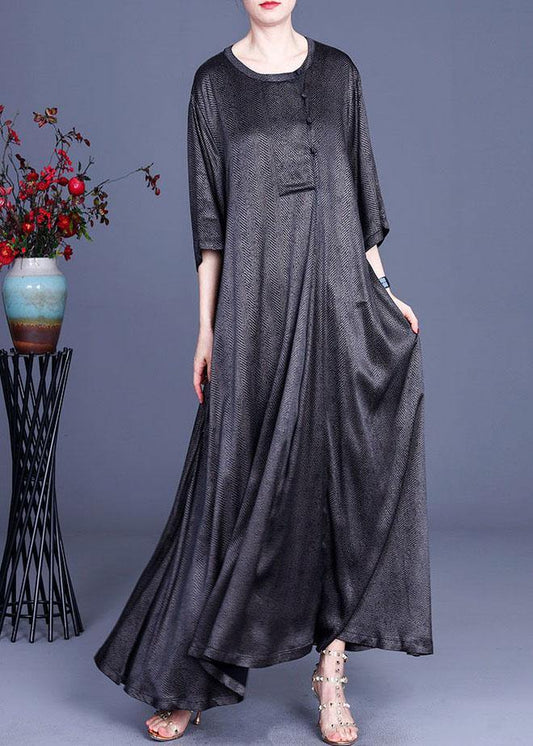 Natural Green Vintage Asymmetrical Button Summer Silk Summer Dresses - SooLinen