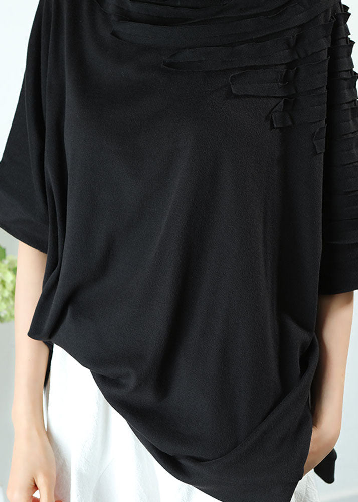 Blusa informal de primavera con diseño asimétrico con borlas en gris natural, manga media