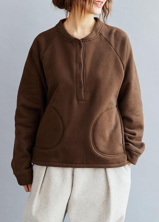 Natural O Neck Cotton Loose Clothes Work Brown Blouse - SooLinen