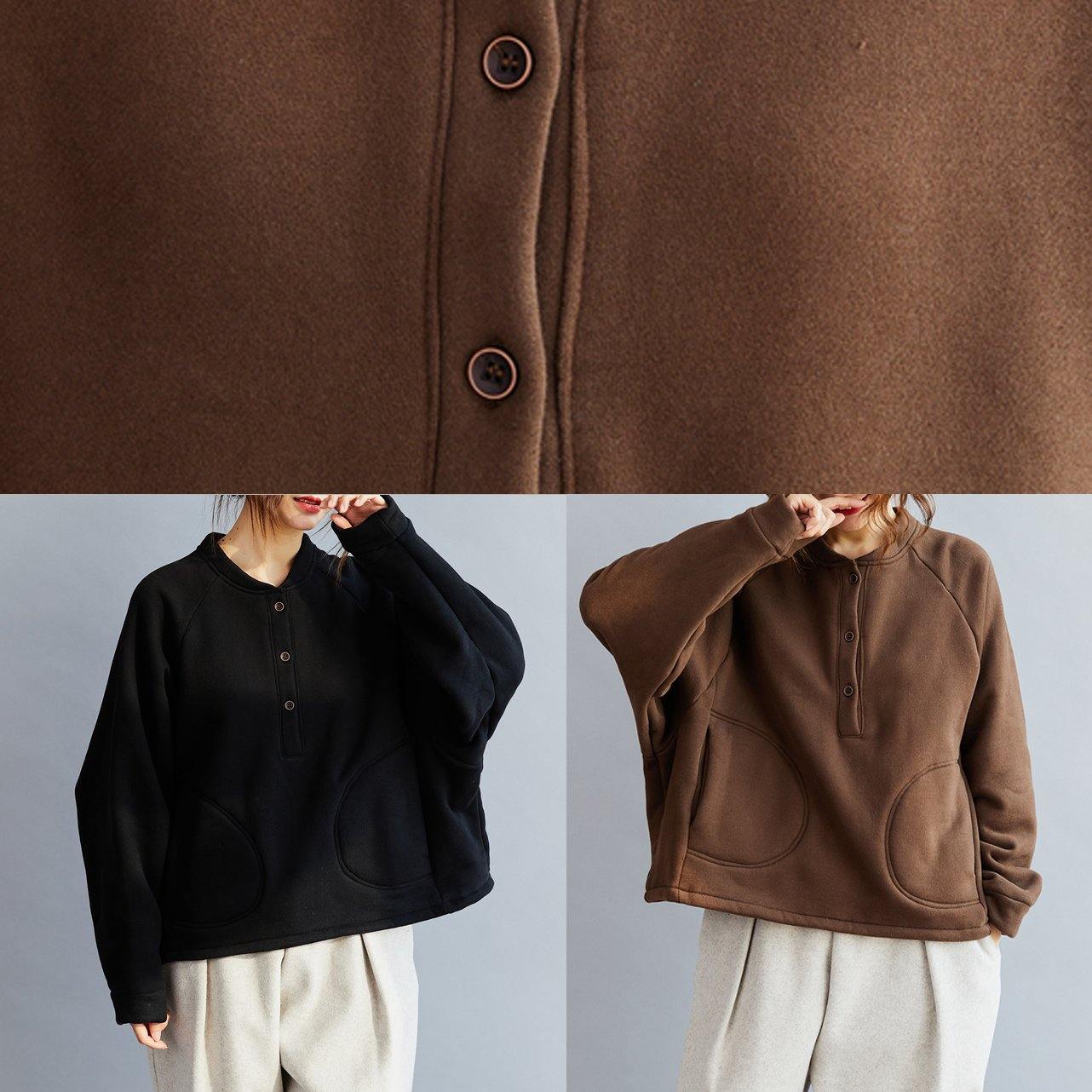 Natural O Neck Cotton Loose Clothes Work Brown Blouse - SooLinen