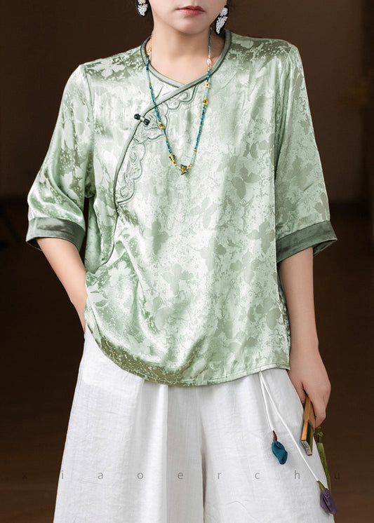 Natural Pink O-Neck Embroidered Silk Top Summer