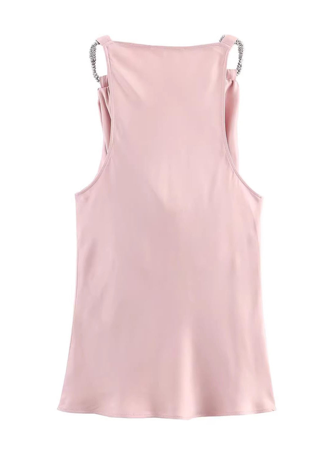 Natural Pink Turtle Neck Draping Chiffon Cami Tops Summer