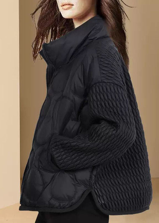 Naturvioletter, übergroßer Witner-Mantel mit Stehkragen und feiner Baumwollfüllung