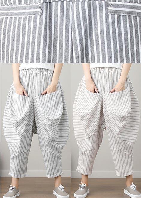 Natural Striped drop-crotch Cotton Linen Pants Summer - SooLinen