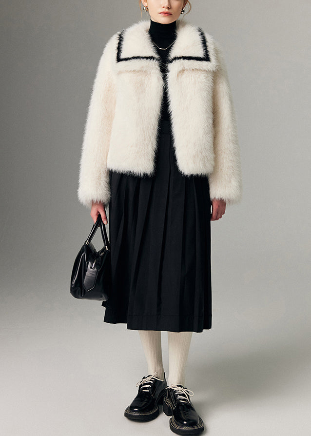 Abrigos sueltos de piel sintética de zorro grueso con cuello Peter Pan blanco natural para invierno