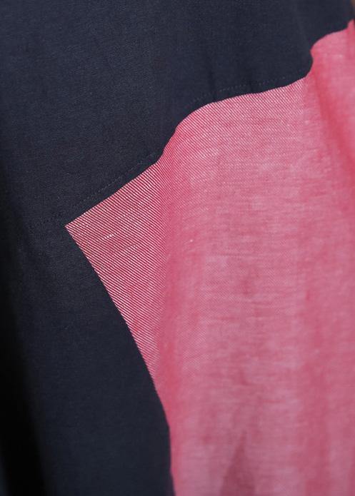 Natural blue o neck linen outfit patchwork color Maxi summer Dresses - SooLinen