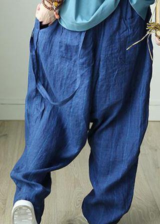 Natural linen crane Korea Casual Personality Vertical Grain Loose Jumpsuit - SooLinen