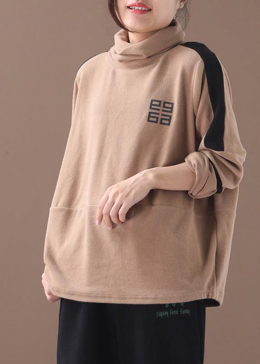 Natural patchwork cotton high neck box top Photography khaki top - SooLinen