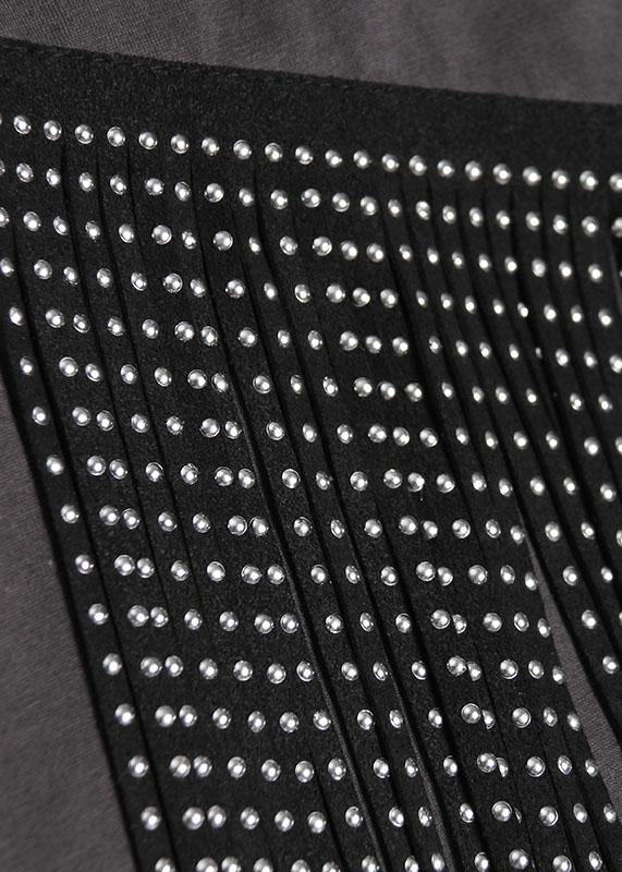 Natural tassel cotton clothes pattern black pullover fall - SooLinen