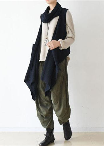 Marineblaue Leinenschalweste, perfekt lässige passende Outfits, Oversize-Leinenkleidung