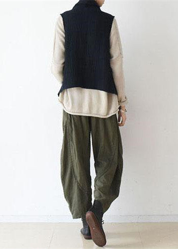 Marineblaue Leinenschalweste, perfekt lässige passende Outfits, Oversize-Leinenkleidung
