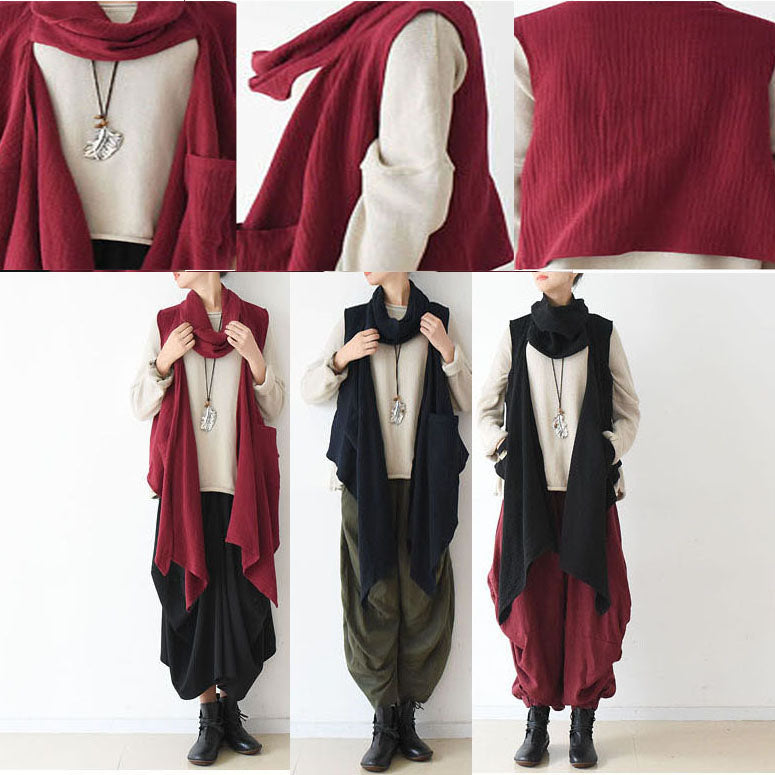 Marineblaue Leinenschalweste, perfekt lässige passende Outfits, Oversize-Leinenkleidung