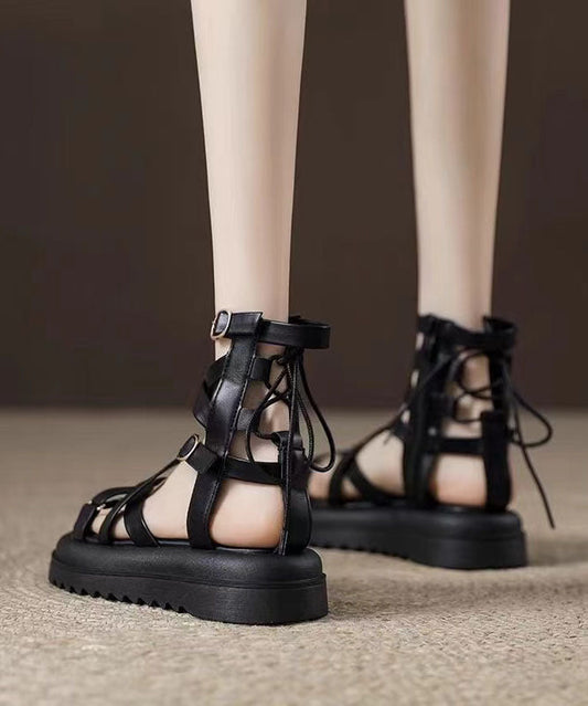 Neue apricotfarbene, ausgehöhlte Peep-Toe-Sandalen mit Schnürung und Römersandalen