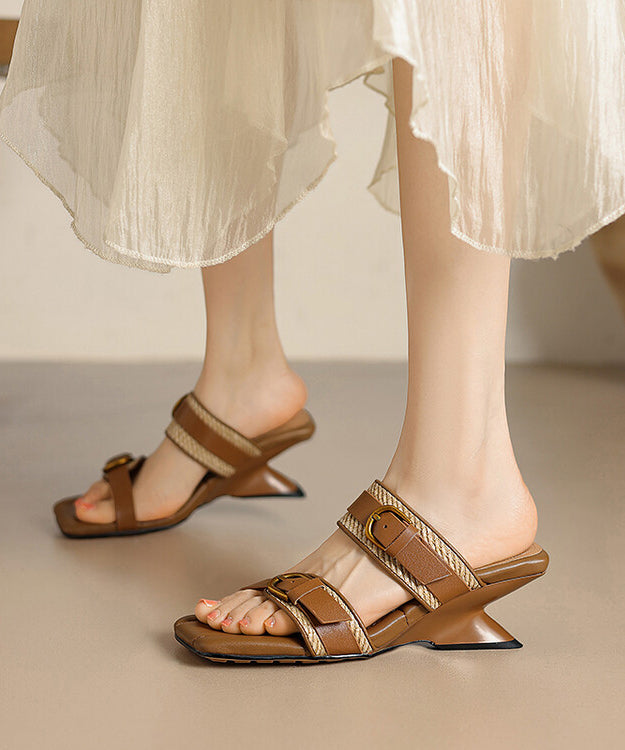 New Apricot Sheepskin Woven Wedge Heel Slippers