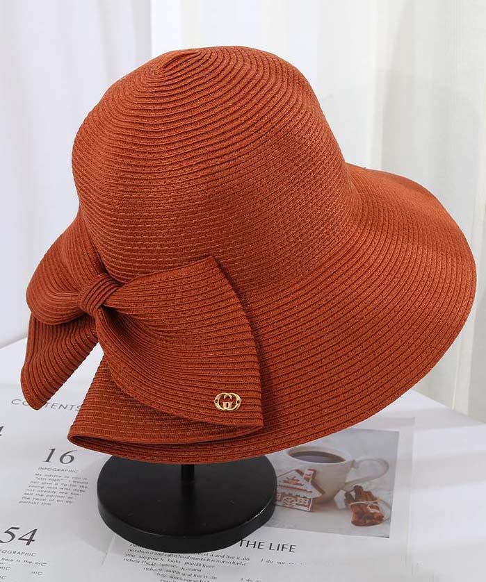 New Beige Bow Straw Woven Floppy Sun Hat