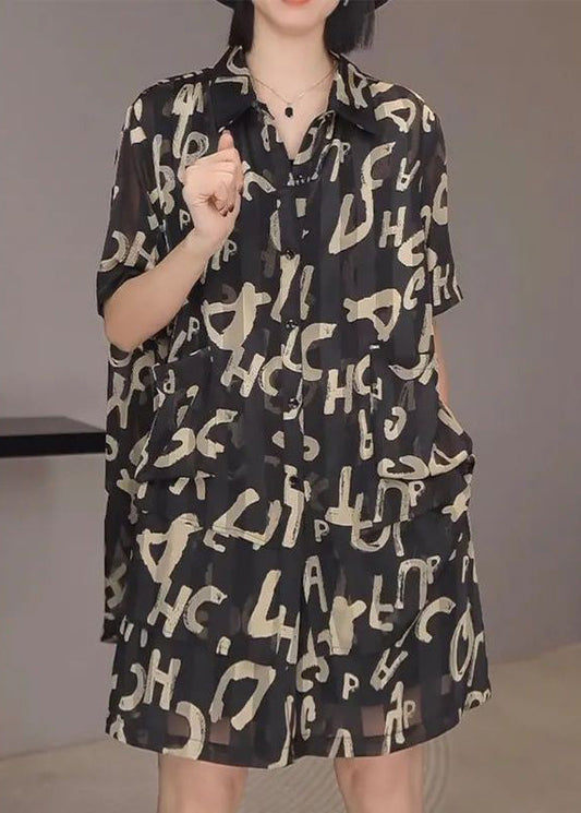 Neu Schwarz Alphabet Taschen Chiffon Zwei Stücke Set Sommer