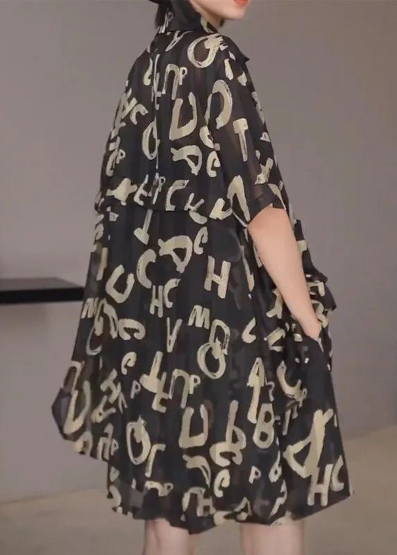 New Black Alphabet Pockets Chiffon Two Pieces Set Summer