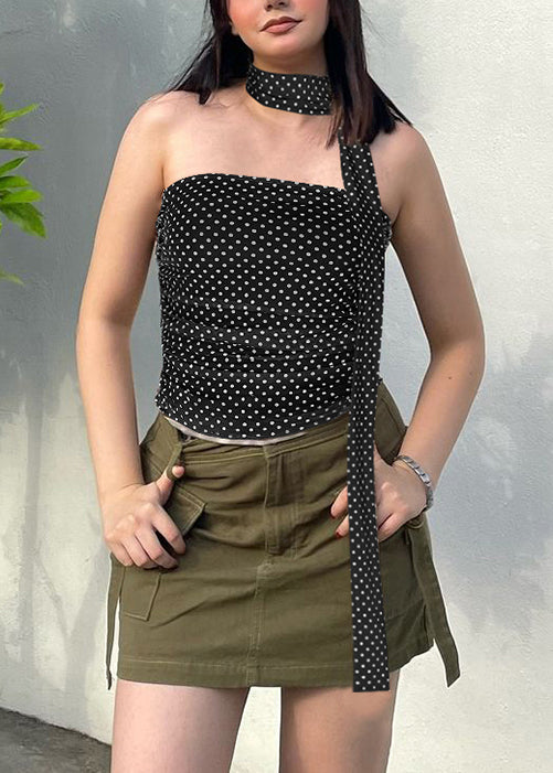 New Black Backless Print Cotton Tanks Summer