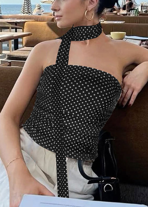 New Black Backless Print Cotton Tanks Summer