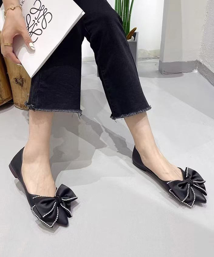 New Black Bow Splicing Comfy Flat Shoes