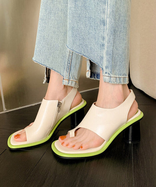 New Black Chunky Heel Cowhide Leather Toe Covering Sandals