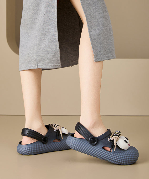 New Black Platform Soled Slippers With Big Eyes Hollow Out