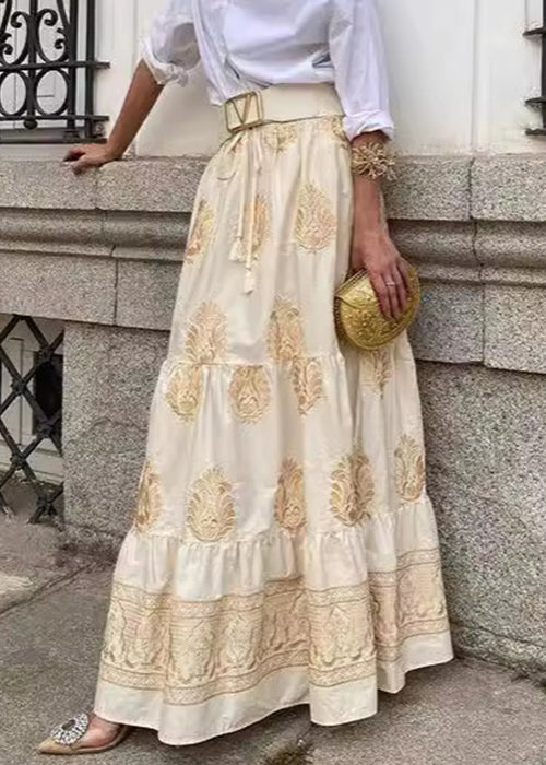 Neu Schwarz Druck Hohe Taille Baumwolle Maxi Röcke Herbst