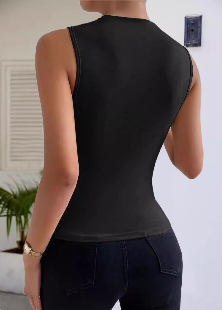 New Black Silm Fit Wrinkled Cotton Vests Sleeveless