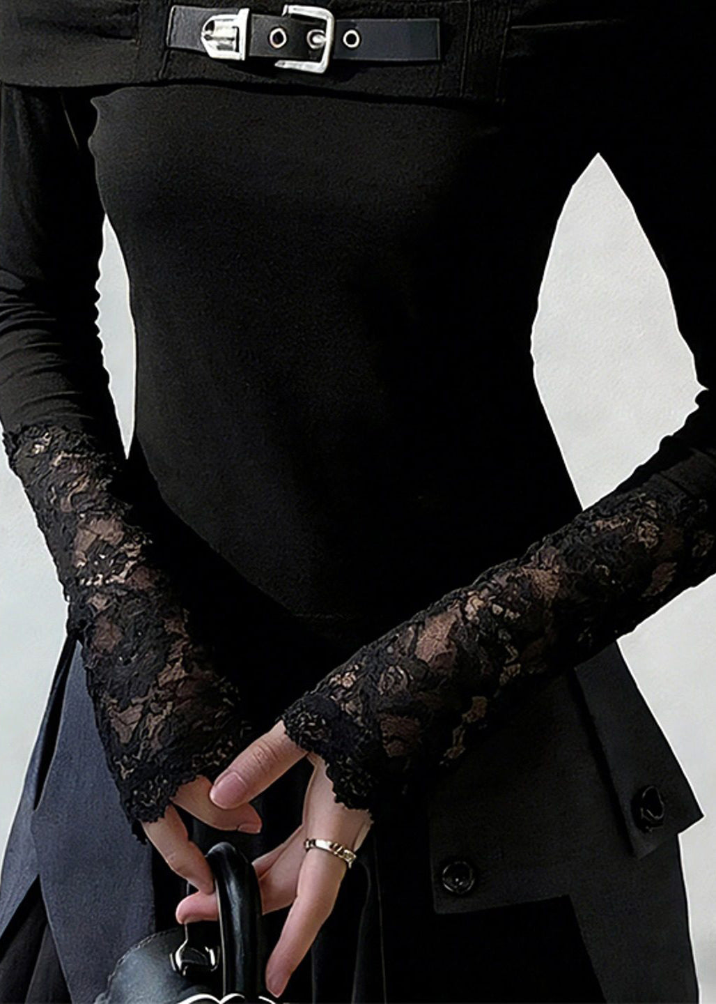 New Black V Neck Lace Patchwork T Shirt Spring