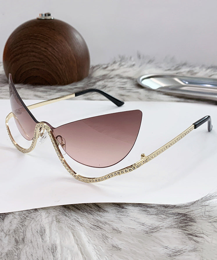 New Black Zircon Studded Frameless Sunglasses