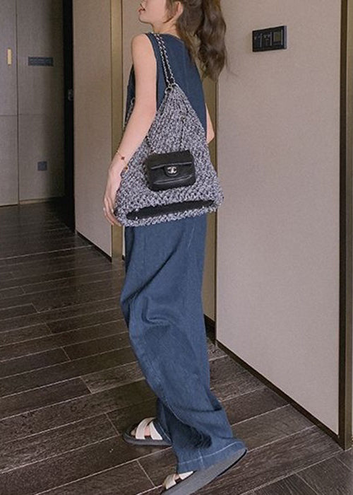 Neu Blauer Jeans-Overall mit Knopftaschen und ärmellosem