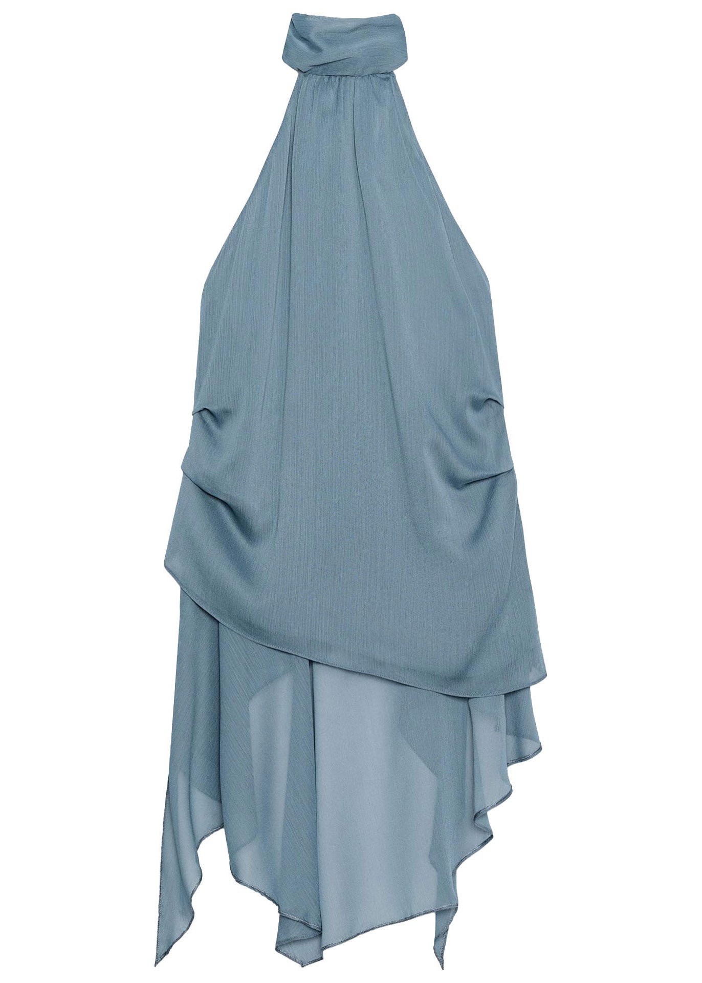 New Blue Grey Asymmetrical Patchwork Chiffon Top Sleeveless
