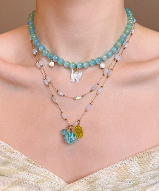 New Blue Stringing Beads Layering Alloy Two Piece Set Pendant Necklace