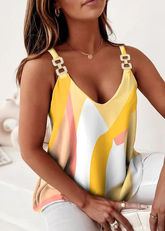 New Blue V Neck Striped Cotton Spaghetti Strap Tank Summer