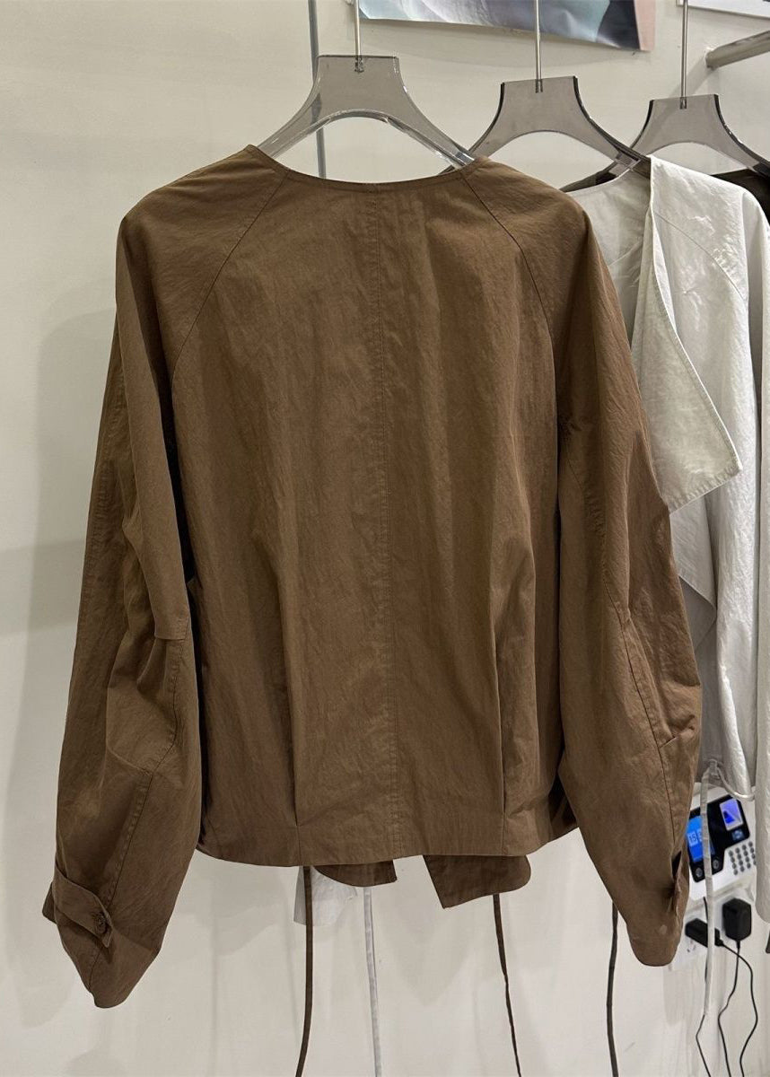 New Caramel Peter Pan Collar Patchwork Coats Fall