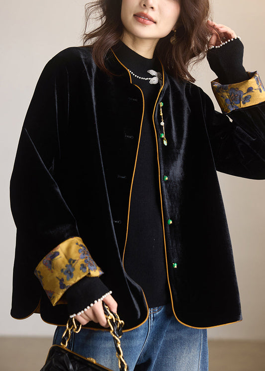 Neue Jacke im chinesischen Stil aus Seidenvelours-Jacquard, beidseitig tragbar, Frühling