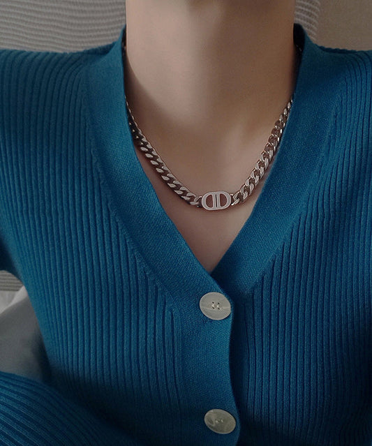 New European American Gold Thick Chain Silver Necklace