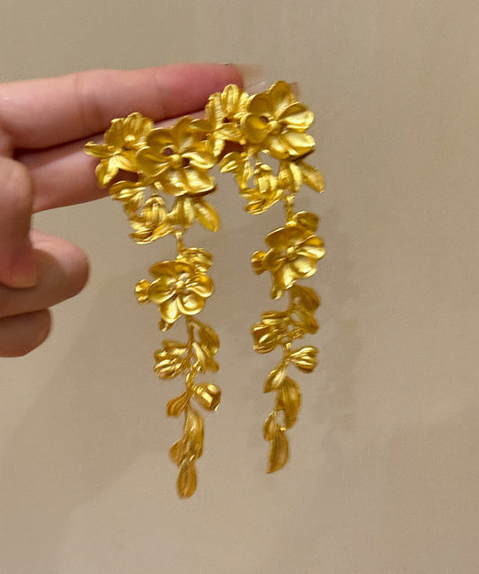 New Gold Copper Overgild Floral Tassel Drop Earrings