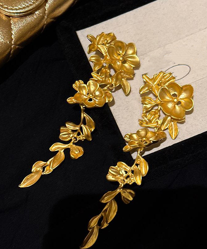 New Gold Copper Overgild Floral Tassel Drop Earrings