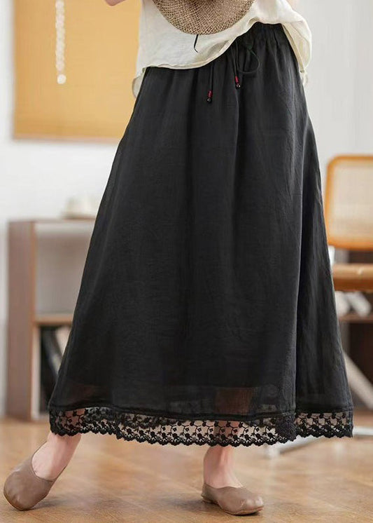 New Green Hollow Out Elastic Waist Linen Skirts Summer