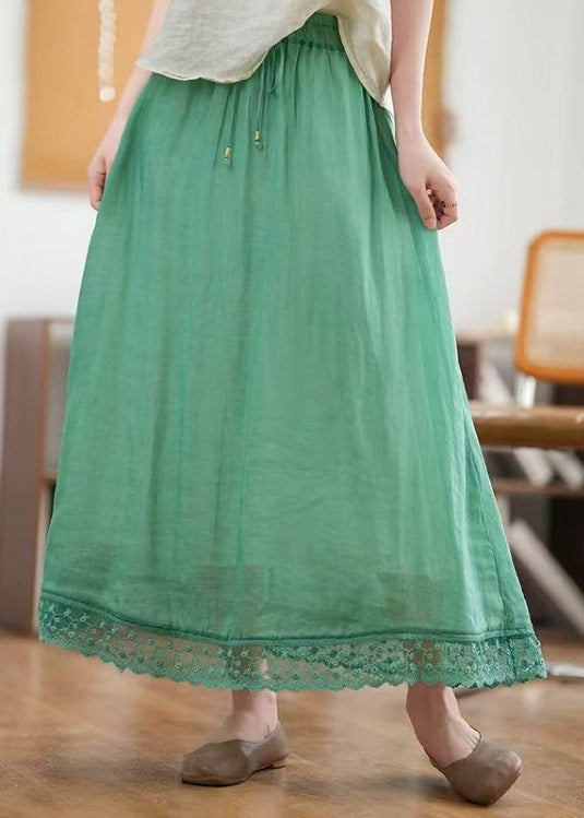 New Green Hollow Out Elastic Waist Linen Skirts Summer