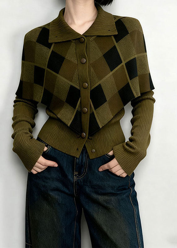 Nuevo top de punto de dos piezas con cuello Peter Pan verde y patchwork de primavera