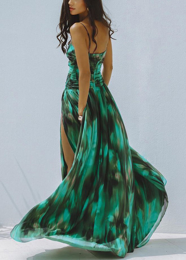 New Green Slash Neck Bodysuit And Maxi Skirts Lingerie Set