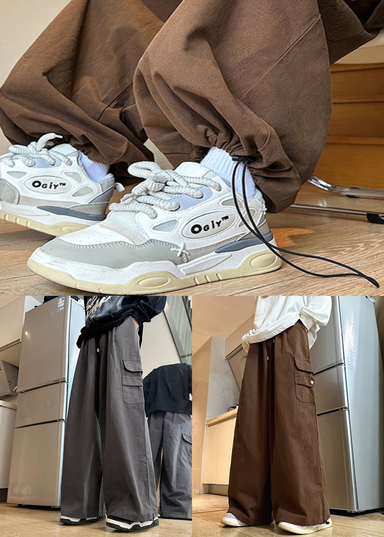 New Grey Pockets Elastic Waist Cotton Mens Pants Summer