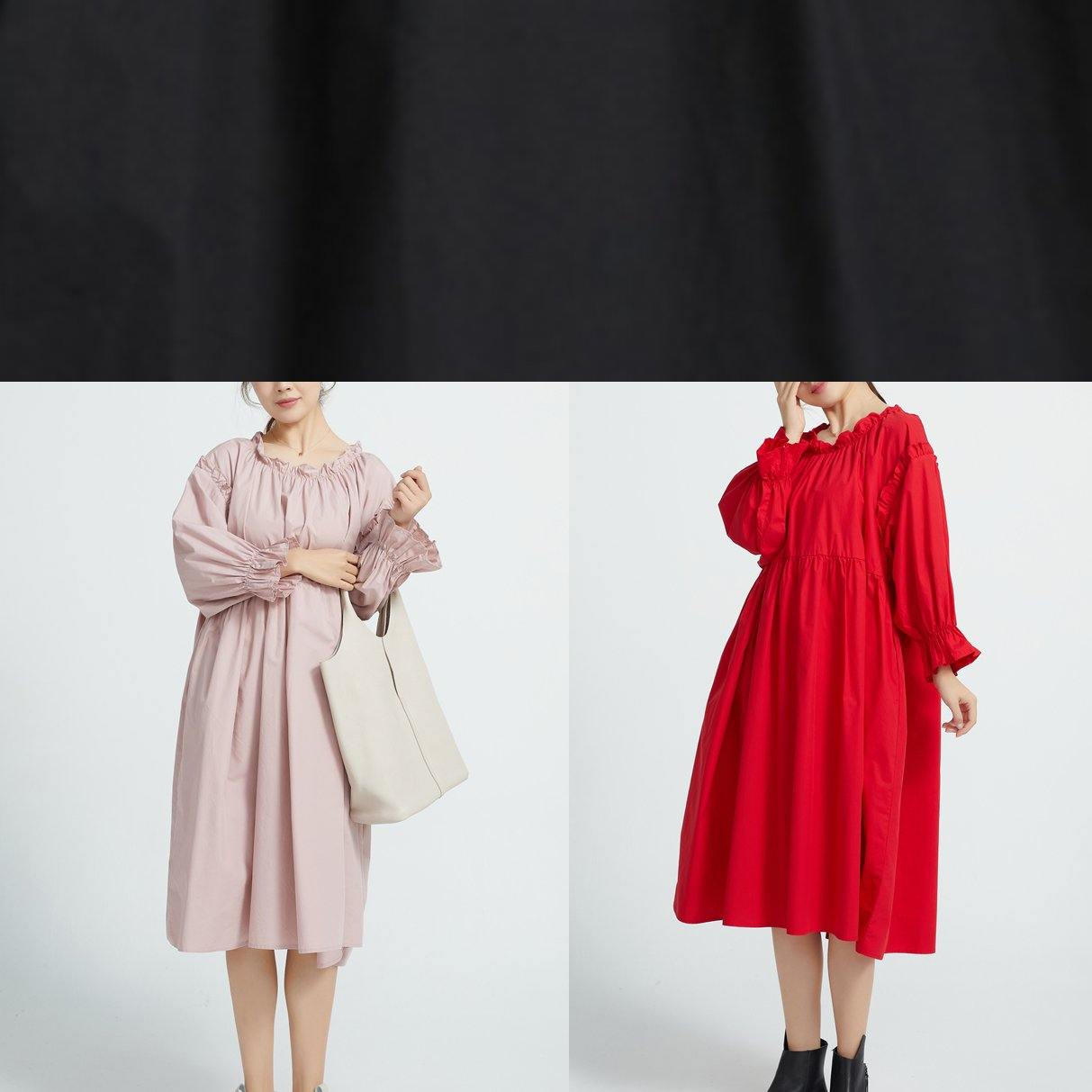 New High waist cotton Ruffles collar women Dresses Wardrobes Pink long Dresses - SooLinen
